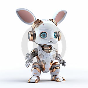 Rabbit or hare robot, robotic animal isolated over white background. Created with generative Ai