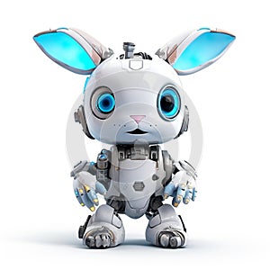 Rabbit or hare robot, robotic animal isolated over white background. Created with generative Ai