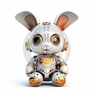 Rabbit or hare robot, robotic animal isolated over white background. Created with generative Ai