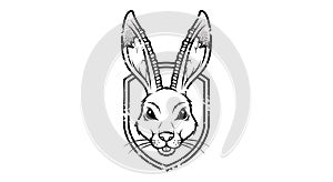 rabbit head in shield black and white vector art