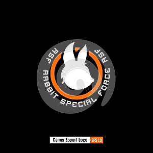 Rabbit head silhouette logo for gamer gaming squad esport team in flat icon illustration symbol