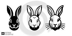 Rabbit Head Vector Set - Easter Bunny Icons