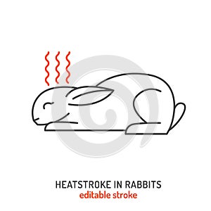 Rabbit heatstroke and fever icon. Hyperthermia in rabbits.