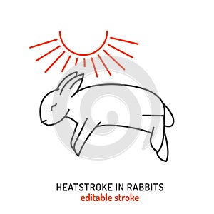 Rabbit heatstroke and fever icon. Hyperthermia in rabbits.