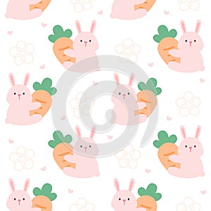 Rabbit hugging carrot seamless pattern background