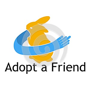 Rabbit Icon with the word adopt a friend. Flat design.