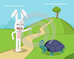 Rabbit invite tortoise to competition, vector photo