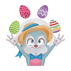 Rabbit joggling easter eggs
