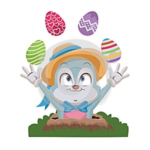 Rabbit joggling easter eggs