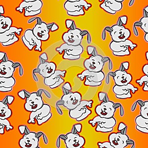 Rabbit laugh fun expression happy, funny bunny hoots of laughter , animal cute pet smile, cartoon style seamless pattern, cool