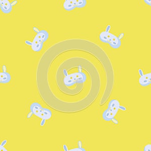 Rabbit light blue color geometric seamless pattern on yellow background. Children graphic design element for different purposes