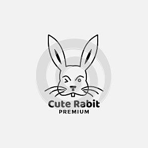 Rabbit line cute head face minimalist style silhouette logo design