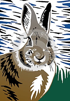 Rabbit linocut illustration