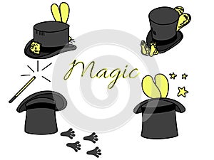 Rabbit in a magic hat set, illusionist entourage