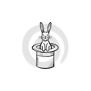 Rabbit in a magician hat hand drawn sketch icon.