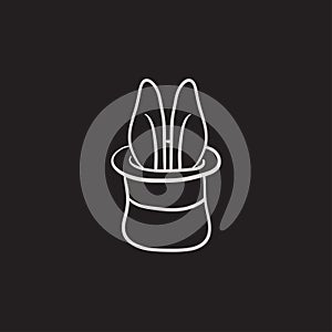 Rabbit in magician hat sketch icon.