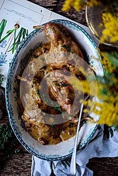 Rabbit in mustard sause.style rustic