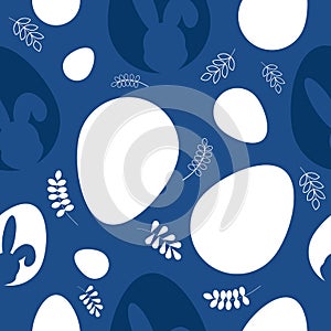 Rabbit Navy Blue Background. Happy Easter, easter seamless pattern, easter background, easter design. Vector