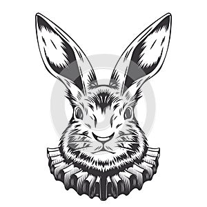 Rabbit Nobility line art. vintage. Bunny tattoo or easter event print design vector illustration