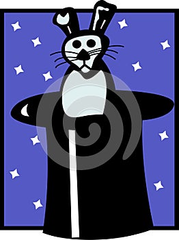 Rabbit out of hat magic trick vector illustration