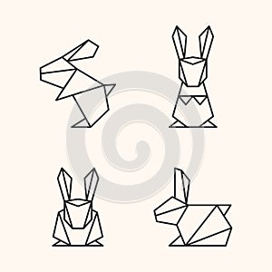 Rabbit paper origami geometric line design vector illustration isolated on white