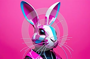 Rabbit on pink background,robot rabbit head,toy,text space
