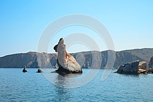 Rabbit rock in the aegean sea near Milos island in the cycladic