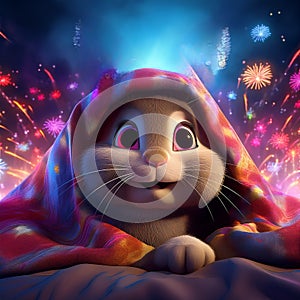 Rabbit scared of fireworks cartoon