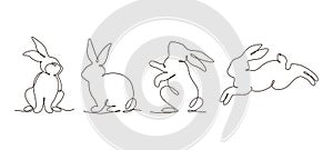Set of Easter bunny in single continuous one line style