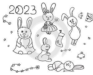 Rabbit set new year 2023 symbol