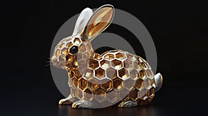 A rabbit shaped from golden honeycomb, textured with hexagonal photo