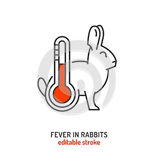 Rabbit sickness and fever icon. Hyperthermia in rabbits.