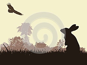 Rabbit silhouette with eagle flying