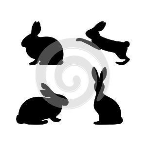 Rabbit Silhouette sits, jumps. Isolated vector illustration