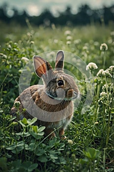Adorable Wild Rabbit in Green Meadow
