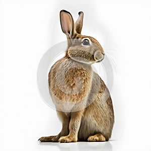 Rabbit sitting isolated on white background, studio shot, front view