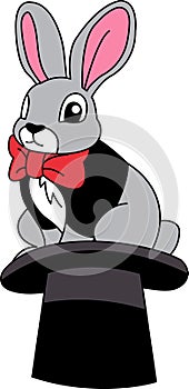 A rabbit is sitting on top hat