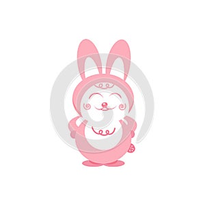 Rabbit smiles cartoon cute character pink pastels falt design is