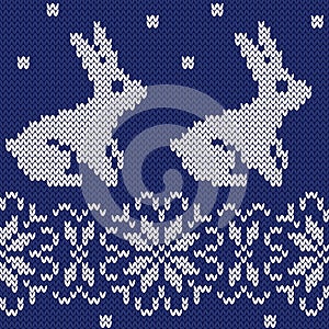 Rabbit and snowflakes jacquard seamless pattern