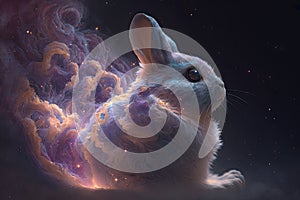 Rabbit in the space surrounded by stars