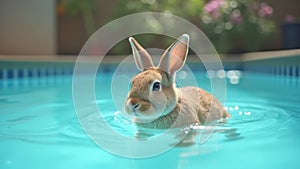 Rabbit In A Swimming Pool