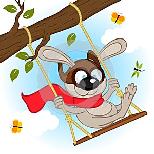 Rabbit on swing on tree branch