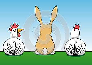 Rabbit with two hens
