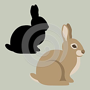 Rabbit vector illustration flat style black silhouette profile