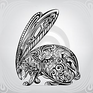 Rabbit in a vegetable ornament. vector illustration