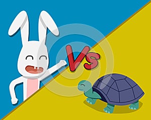 Rabbit versus Tortoise, vector cartoon photo