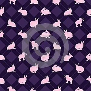 Rabbit watercolor diamond symmetry seamless pattern