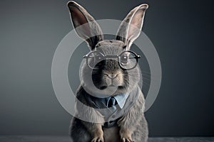 Rabbit wearing glasses and wearing a formal suit. ai generative