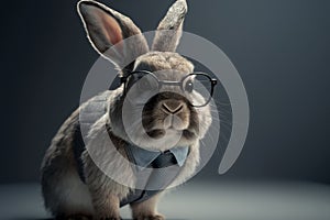 Rabbit wearing glasses and wearing a formal suit. ai generative