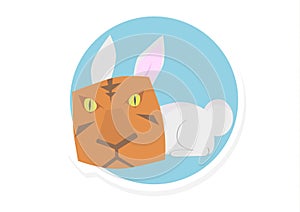 Rabbit Wearing a Tiger Mask Vector Illustration